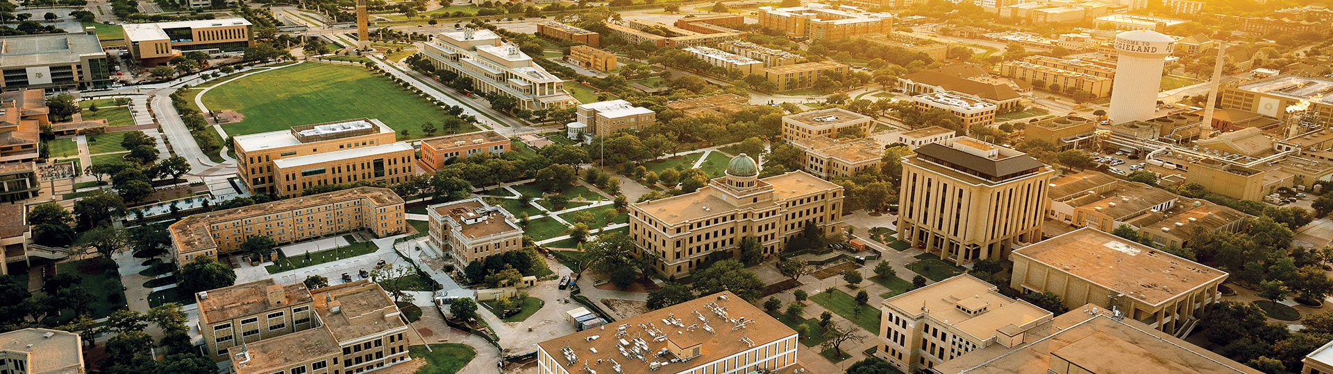 Texas A&M campus aerial shot of buildings